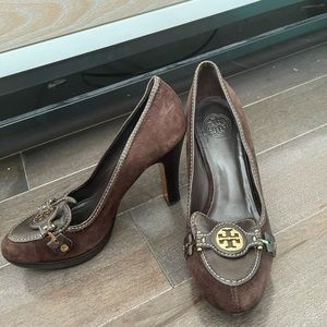 Tory Burch Suede Brown Heels Real Leather